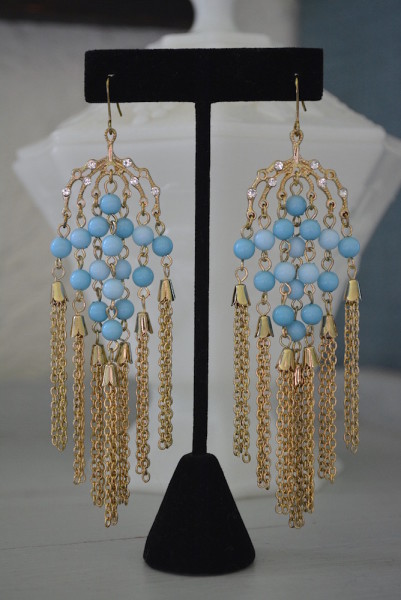 Blue Fringe Earrings, Fringe Earrings, Statement Earrings, Chandelier Earrings, Blue Beaded Earrings