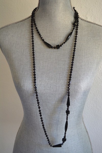 Long Black Necklace, Flapper Necklace,Black Necklace,Black Beaded Necklace, Vintage Black Necklace