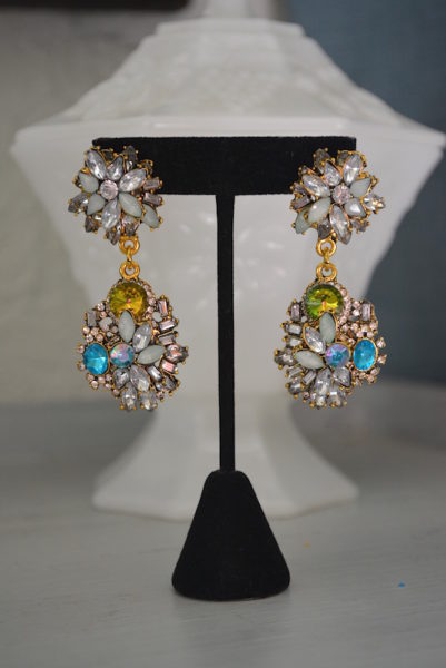 Rhinestones Statement Earrings, Rhinestone Statement Earrings, Statement Earrings, Rhinestone Earrings, Blue and White Earrings, Statement Jewelry