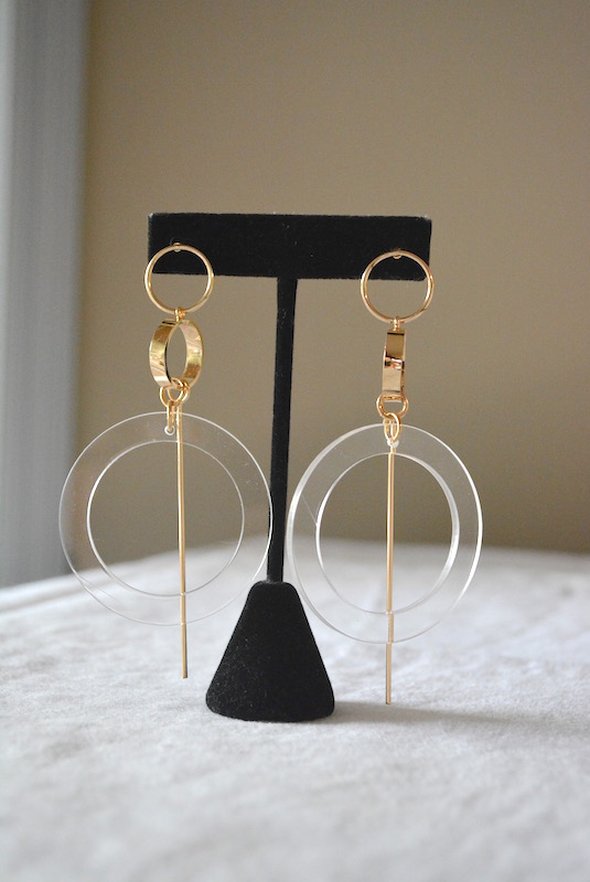 Clear and Gold Earrings, Clear Earrings, Rings Earrings, Gold and Clear Earrings